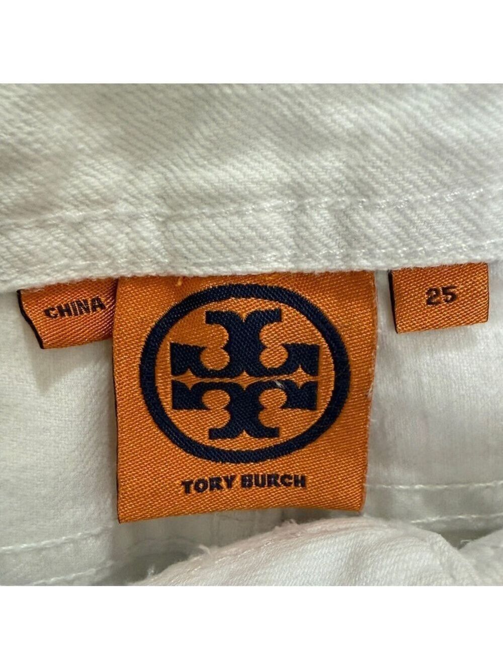 Tory Burch White Super Skinny Low Rise Stretch Jeans Gold Logo Size 25 - Picture 6 of 10